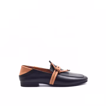 Handmade Black Leather Loafers Women, Two-Tone Slip On Shoes, Minimalist Flat Everyday Comfort