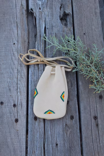 Beaded Buckskin Leather Medicine Bag: Crystal Talisman Pouch