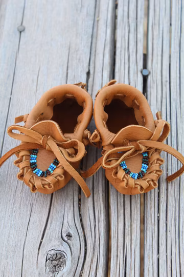 Beaded Buckskin Baby Moccasins: Handmade Newborn Shoes (3.5 inch)