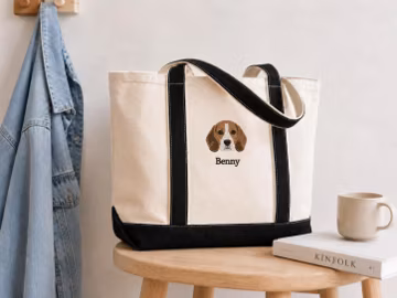 Custom Embroidered Pet Portrait Tote Bag, Personalized Dog or Cat Gift