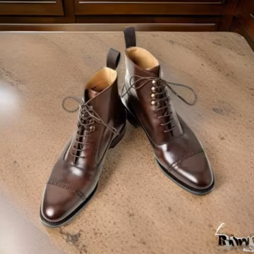 Handmade Men Brown Cap Toe Ankle Dress Boot, men lace up style formal boots