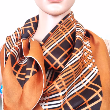 Vintage 1970s Silk Scarf, Brown Orange Striped Headscarf, 30'' Square