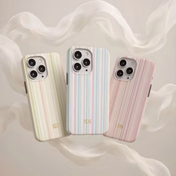 Pastel Striped Monogram Gold Effect Phone Cover, iPhone 17 16 16e 15 14 13 12 Pro Max Plus Mini, Galaxy S26 S25 S24 S23 S22 Pixel 10 9