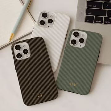 Personalized Stripe Phone Case Soft Gold Custom Initials, iPhone 17 16 16e 15 14 13 12 Pro Max Plus Mini,Galaxy S26 S25 S24 S23 S22 Pixel 10