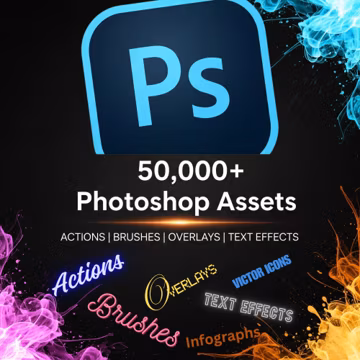50,000+ Photoshop Assets Mega Bundle, Actions, Brushes, Overlays (Digital Download)