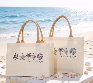 Personalized Beach Tote Bag, Custom Embroidered Canvas Tote, Destination Wedding Welcome Bag, Couple Name Gift, Honeymoon Beach Bag
