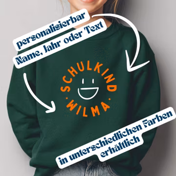 Schulkind 2026, Personalisierbares Schulkind Sweatshirt mit Smiley, Name, Jahr, Text, Pullover Einschulung 2026, Geschenk zum Schulanfang