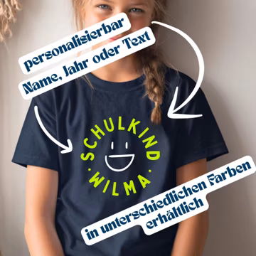 Schulkind T-Shirt mit Name oder Jahr 2026, Shirt zur Einschulung, Einschulung Shirt mit Smiley, Geschenk zur Einschulung, Schulkind 2026