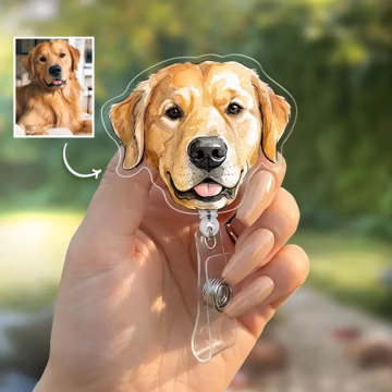 Personalized Dog Portrait Badge Reel, Custom Pet Photo Nurse Badge Holder, ID Badge Buddy, Dog Lovers Gift