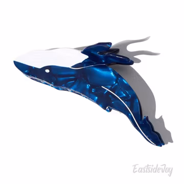 Leaping Whale Hair Claw: Medium Size Ocean Blue Design, Cellulose Acetate