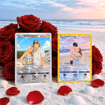 Custom Pokemon Card, Holographic Anniversary Poke Card, Personalized Pokemon, Couple Photo Card, Anime Wedding Card, Gift for Him