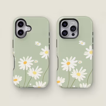 White Daisies On Green Background Phone Case, iPhone 17 16 15 14 13 12 11 Pro Max XS, Samsung Galaxy S26 S25 S24 S23 S22 S21 Ultra