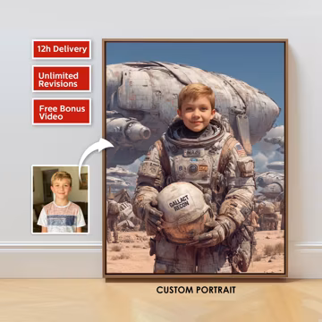 Realistic Custom Astronaut Portrait Personalized Galactic Explorer Art Cinematic Sci-Fi Hero Space Character Painting Portrait of children