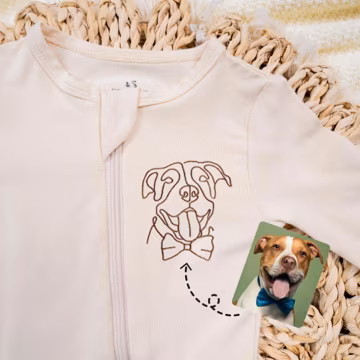 Custom Embroidered Pet Portrait Baby Pajamas, Bamboo Convertible Footie with Dog Photo, Custom Dog Name Baby Gifts, Custom Your Own Footie