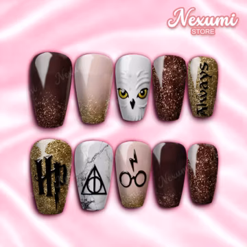 Wizarding Magic Handmade Nails Press On Nail - Owl Wizard Symbol Fantasy Custom Fake Nails