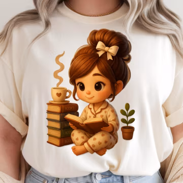 Cute Baby Girl Reading Book PNG, Kawaii Toddler Illustration, Nursery Shirt Design, Kids T Shirt Sublimation PNG, Digital Download, DIY
