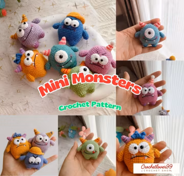 Mini Monsters Crochet PDF Pattern, Sweet Halloween Crochet, Monster Set Halloween Crochet Tutorial, Cute Monster Keychain Amigurumi Pattern