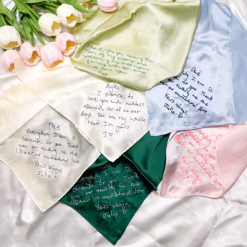 Personalized Embroidered Handwritten Silk Handkerchief – Wedding Keepsake