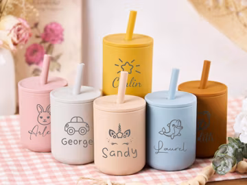 Engraved Silicone Cup 7oz for Babies,Baby Sippy Cup,Leak-Proof Straw Tumbler,Custom Toddler Gift,Ideal for First Birthday,Easter&Baby Shower