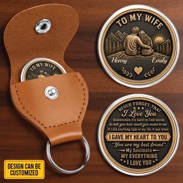 Personalized To My Wife Pocket Hug Coin, Custom Love Token, Anniversary Gift Keepsake from Husband, Couple Keychain for Wife, e4131gEb