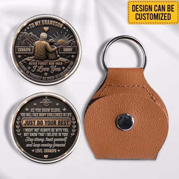 Personalized Pocket Hug For Grandson From Grandpa, To My Grandson Custom Coin Keychain, Encouragement Keepsake Gift, eL06Eh9c