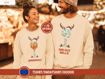 Winedeer Reinbeer Christmas Sweatshirts or Shirts Funny Couple Christmas Matching Sweaters Wine, Beer & Aperol Lover Ugly Christmas Sweater