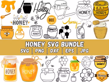 Honey SVG Bundle: Bee, Honeycomb, and Honey Pot (Digital Files)