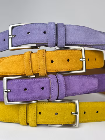 Handmade Vibrant Suede Leather Belts. Luxury Grape, Mauve, Canary Yellow & Orange Varieties. High-End Workmanship. Best Valentines Day Gifts