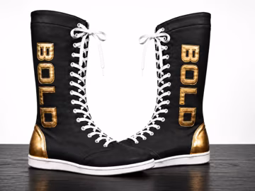 Custom Wrestling Boots Black Gold | Handmade Pro Wrestling Shoes | Men Women Lace Up Wrestling Boots | Custom Ring Gear