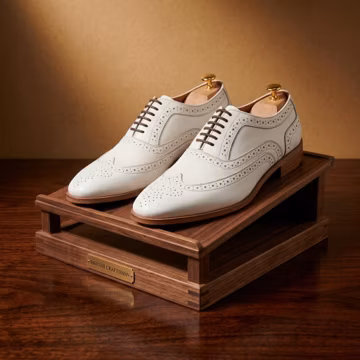 Handmade Leather Oxford Shoes • White Wingtip Brogues, Wedding Dress Shoes