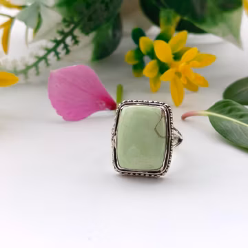 Green Prehnite Ring | Handmade 925 Sterling Silver Ring | Natural Green Prehnite Gemstone Ring | Rectangle Statement Ring | Boho Jewelry