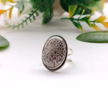 Fossil Coral Ring | Handmade 925 Sterling Silver Ring | Natural Fossil Coral Gemstone Ring | Oval Statement Ring | Boho Artisan Jewelry