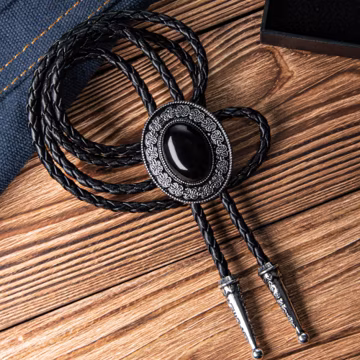 Bolo Tie, Southwestern Black Stone Bolo Tie, Bolo Tie - Gif for Husband, Bolo Tie with Leather Cord, Western Cowboy Ties, Wedding Gifts