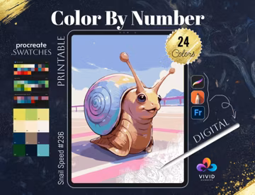 Snail Speed Color by Numbers Anxiety Relief Paint by Numbers Digital Coloring Pages Procreate Colour by Number Animals Coloring Anti Stress