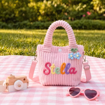 Personalized Corduroy Kids Crossbody Bag, Custom Name Toddler Purse, Baby Girl's Handbag, Birthday Gifts For Girl, Preschool Daycare Bags