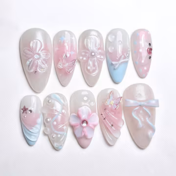 Wedding nails ,Flower Nails hand painted nail,custom press on nails,3D Nails,Summer Nails,Acrylic Nails ,Blue nails,Nails,Girl gift
