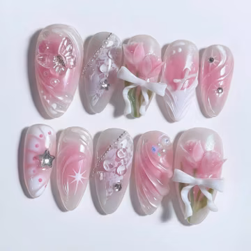 Wedding nails ,My Neighbor Totoro Nails hand painted nail,custom press on nails,3D Nails,Nail,Almond Nails,Flower nails,Cute Nails,Girl gift