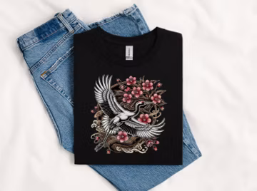 Japanese Crane Unisex T-Shirt, Traditional Japanese Cherry Blossoms Design Shirt, Retro Irezumi Tattoo Tee, Tattoo Lover Gift For Him Her
