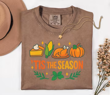 Comfort Colors Happy Thanksgiving T-Shirt, Tis The Season Holiday Shirt, Retro Fall T-Shirt, Vintage Harvest Tee, Her Cozy Autumn TShirt