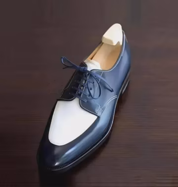 Handmade Blue & White Leather Oxford Shoes: Wingtip Dress Shoes