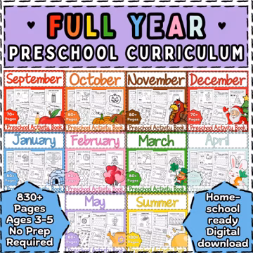 Full Year Preschool Activity Workbooks Age 3-5, Preschool Curriculum, Preschool Worksheets, Homeschool Preschool, Learning, Pre-K Activities