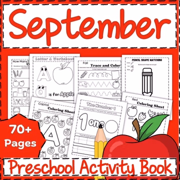 September Preschool Activity Workbook Age 3-5, Preschool Curriculum, Preschool Worksheets, Homeschool Preschool, Learning, Pre-K Activities.