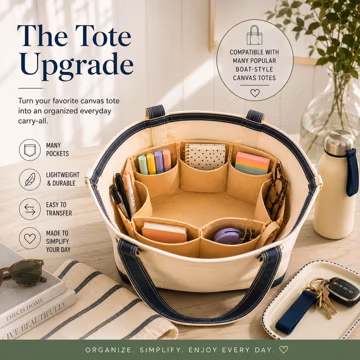 Tote Bag Organizer Insert Pocket Purse Open Top Canvas Handbag Divider Boat Ll Bean J Crew Everyday Storage Accessory Teacher Nurse Gift