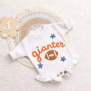 Personalized Outfit with Football, Game Day Outfit, Sports Team Sweater Romper, New born Gifts, Gift for Football Baseball Basketball Fun