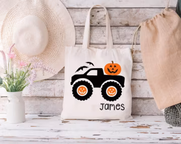 Personalized Halloween Tote Bag: Monster Truck Trick or Treat Bag
