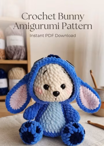 Crochet Bunny Amigurumi Pattern, Blue Plushie PDF Tutorial (Digital Download)