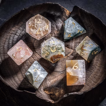 Agate Chalcedony to Quartz Transition Zone Dice Set: Polyhedral DND Dice with Luxury Box