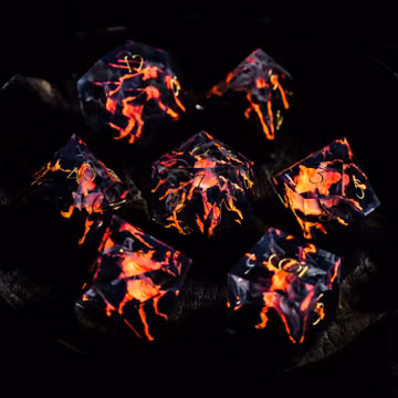 Glow in Dark Volcano Resin Dice Set: Sharp Edge DND Dice