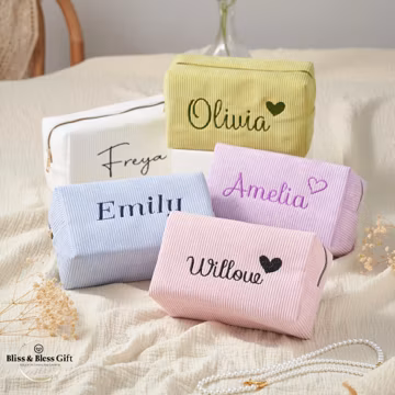 Personalized Bridesmaid Gift Embroidered Name corduroy Makeup Bag Beauty Makeup bag Monogramed Bag Monogrammed Toiletry Bag Wedding Gift
