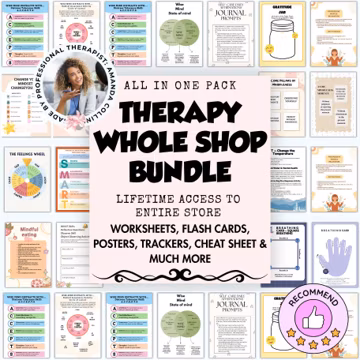 Whole shop Therapy worksheet bundle, Anxiety, depression, trauma, CBT, DBT,self-worth,self-esteem,sfbt